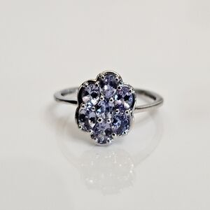 Dainty Natural Tanzanite Ring Sterling Silver Platinum Finish. Size 8!
